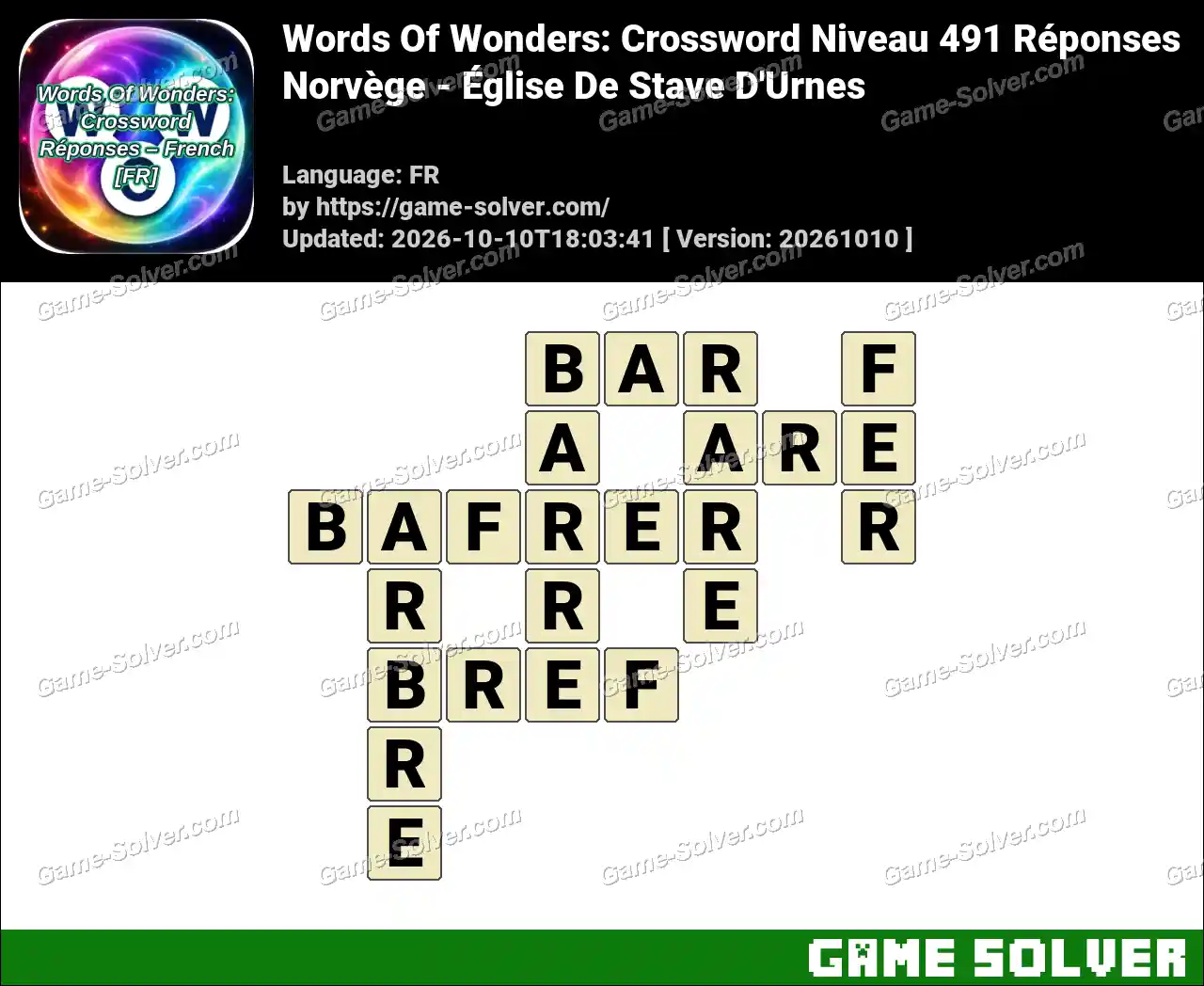 Words Of Wonders: Crossword Niveau 491 Réponses – Norvège – Église De Stave D’Urnes
